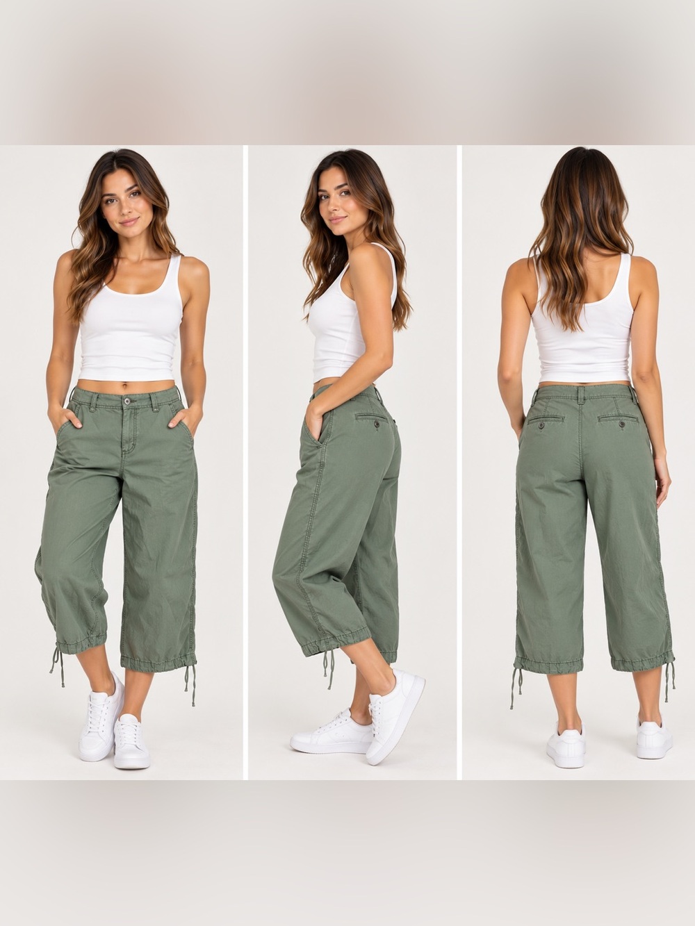 Polo Ralph Lauren Women’s Crop Wide Leg Pants sz M Green Y2K #F342